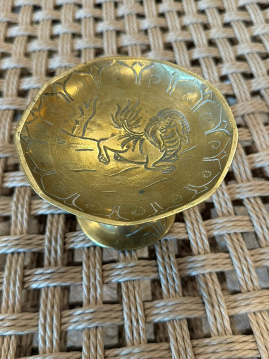 Vintage Brass Soap Dish with Lion Engraving