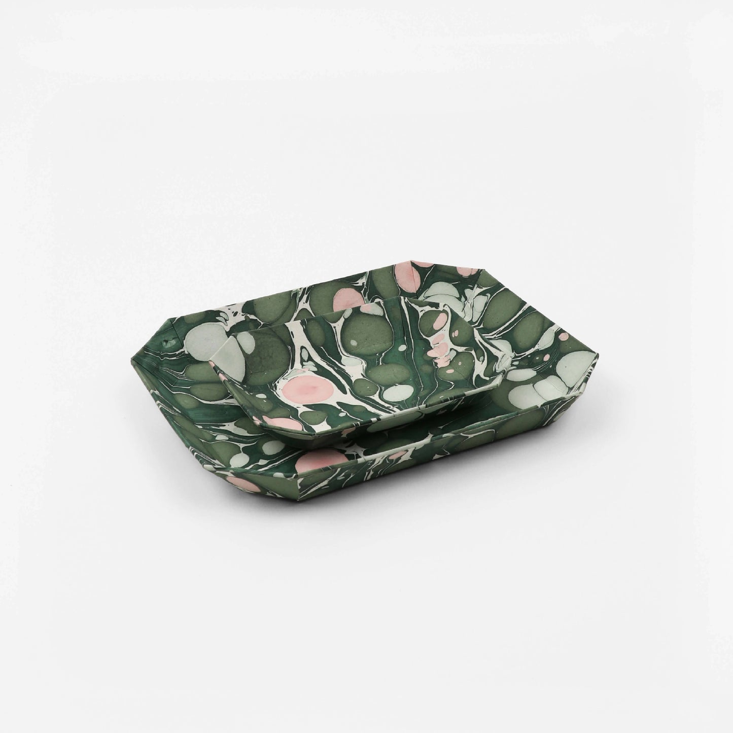 Marbled Octagonal Tray Set - Green
