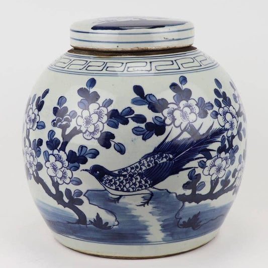 Blue And White Ming Jar Long-tailed Bird -Small