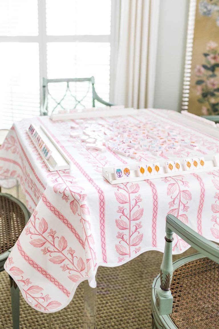 Scalloped Square Table Topper | Pink Botanical