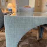 Game Table in Mint Green Performance Fabric with Glass Top