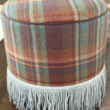 Custom Plaid Ottoman with Blue Fringe