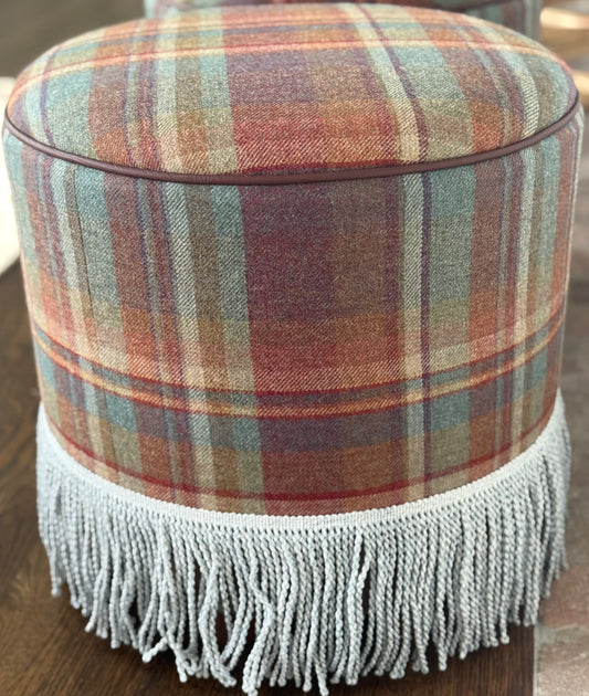 Custom Plaid Ottoman with Blue Fringe