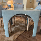 Game Table in Mint Green Performance Fabric with Glass Top