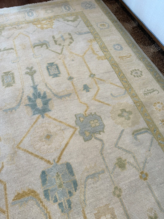 4x6 Vintage Oushak Rug: Yellow & Teal