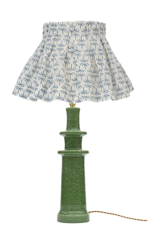 Green Lamp with Blue Palm Pleated Shade