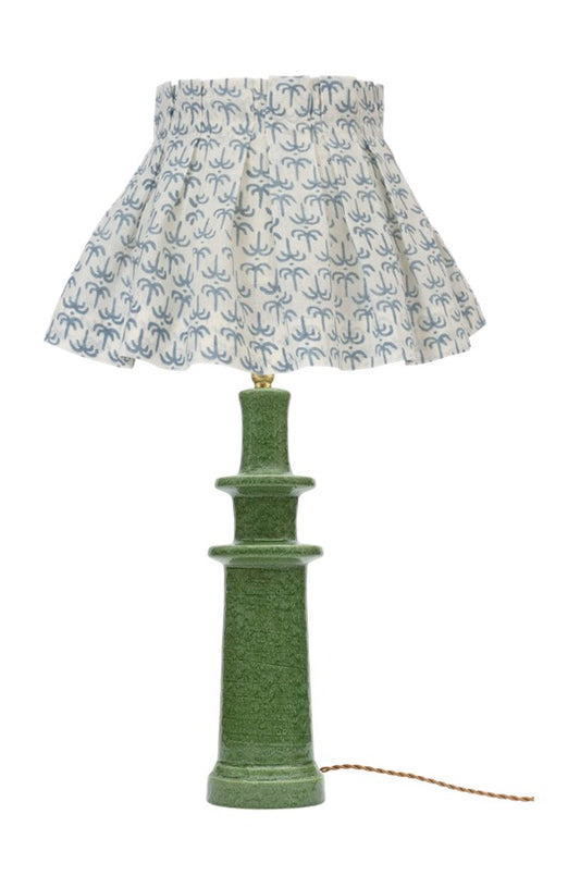Green Lamp with Blue Palm Pleated Shade