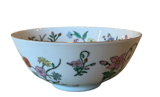 Floral Bowl with Brass Trim