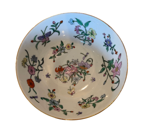 Floral Bowl with Brass Trim