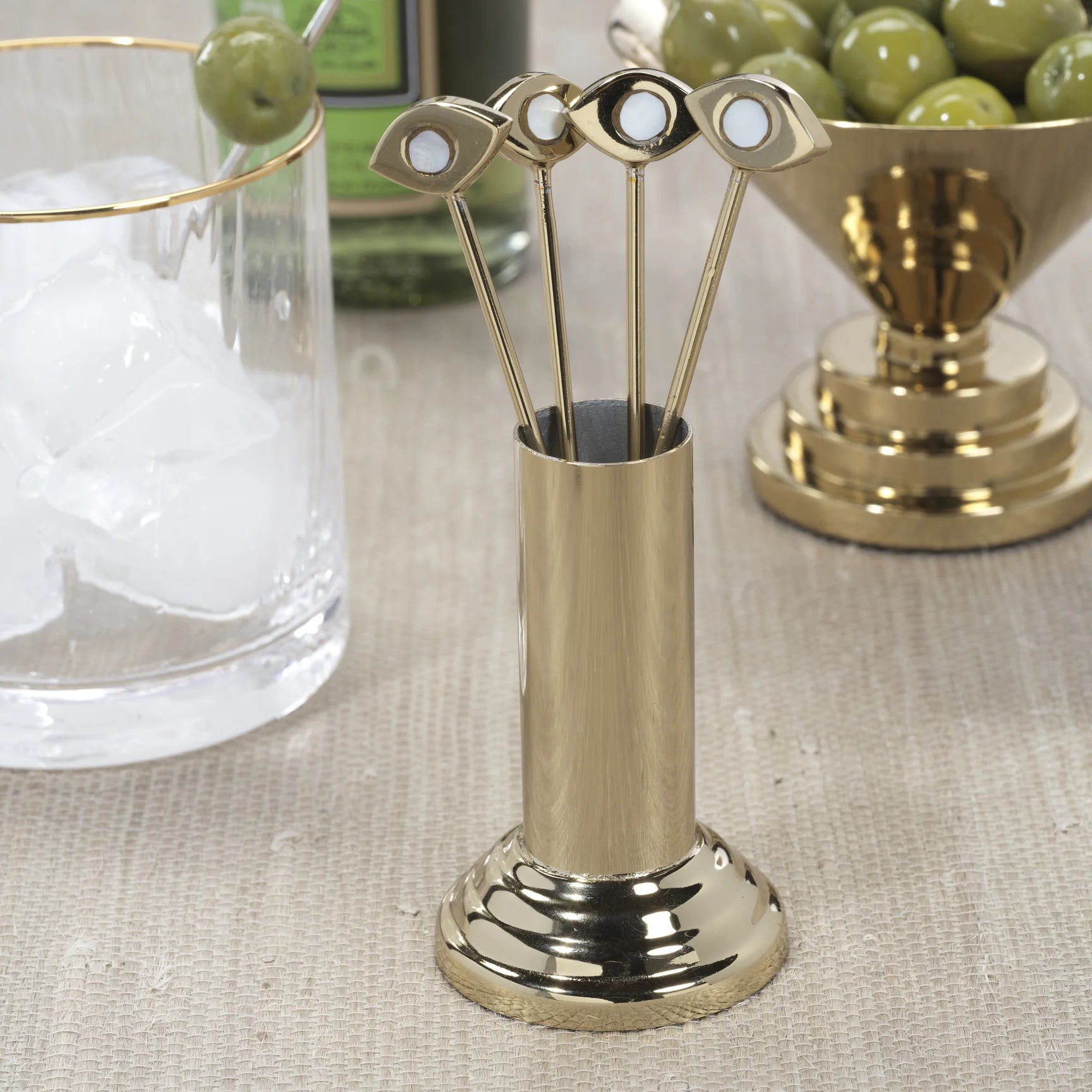 Evil Eye Set of 4 Cocktail Picks with Stand