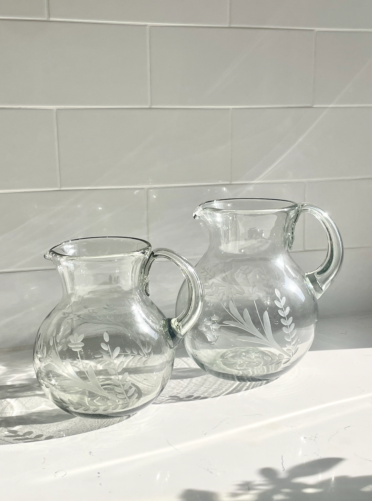 Hand-etched Blown Pitcher: Large