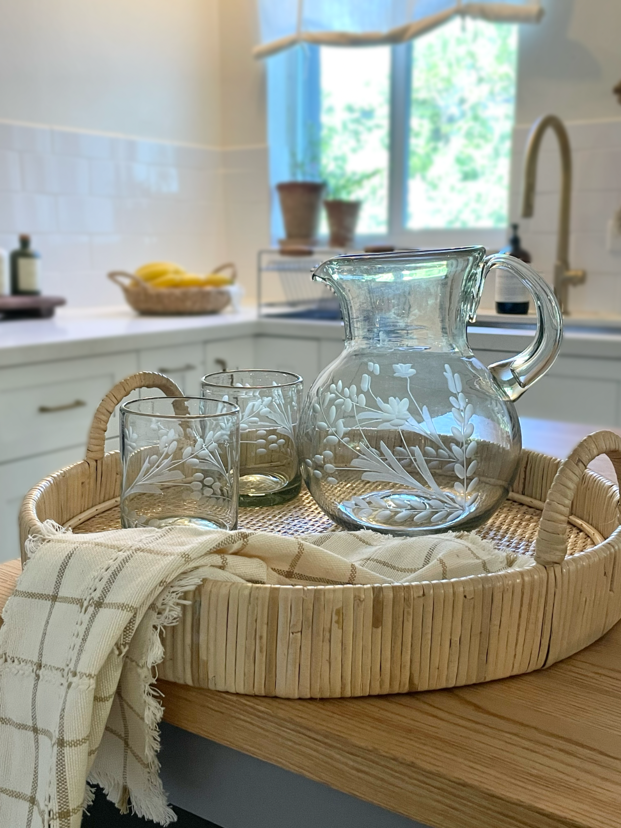 Hand-etched Blown Pitcher: Large