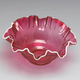 Crimped Edge Glass Brides Bowl with White Trim: Pink