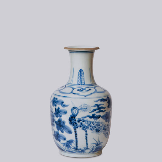 Peacock Blue and White Porcelain Mallet Vase