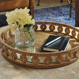 Round Tray with Glass Insert: Honey Brown
