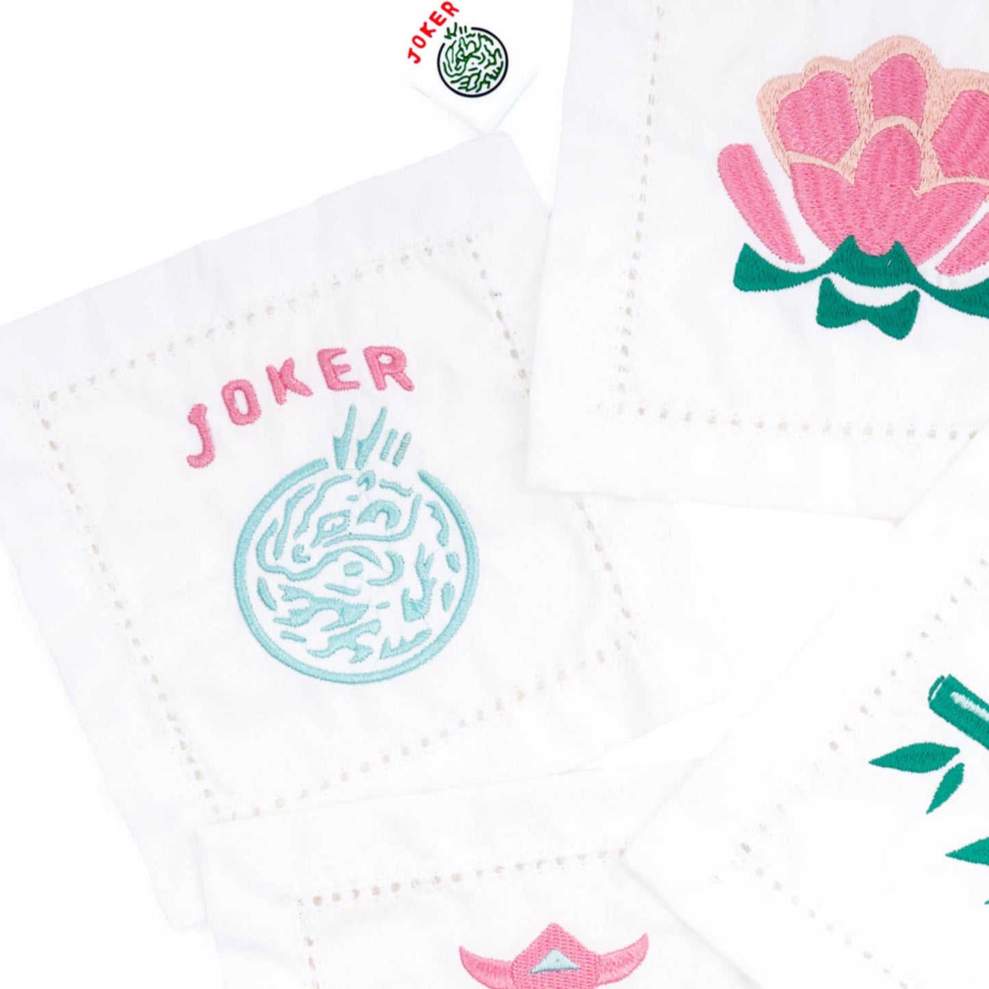 Mahjong Embroidered Cocktail Napkin Set