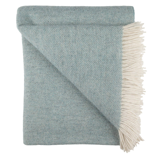 Southampton Home Shetland Lambswool Herringbone Throw: Robin's Egg