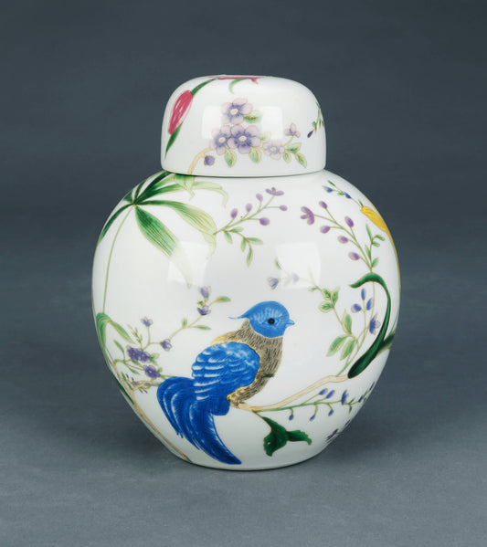 Birds and Flowers Round Jar with Lid