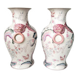 Vintage Hand-Painted Foo Dog Chinese Porcelain Vases