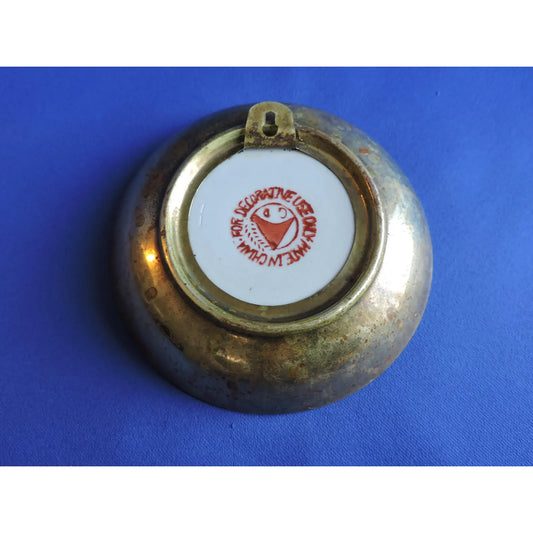 Vintage Chinese Porcelain Brass Enclosed Hand Painted Floral Wall Hanging Bowl