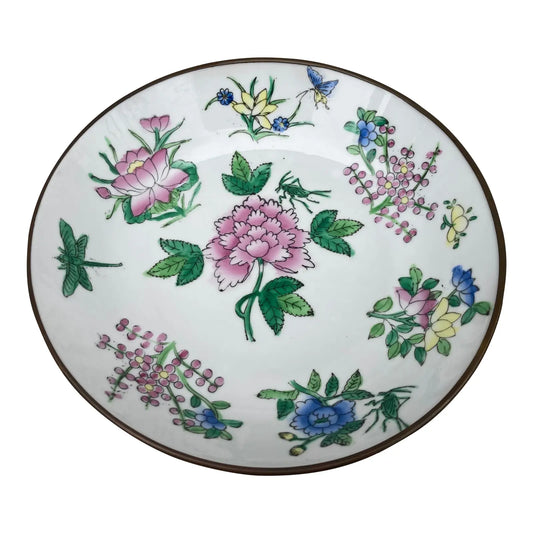 Vintage Brass Encased Floral Porcelain Hand Painted Bowl